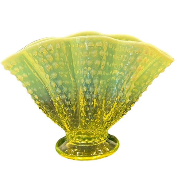 Fenton Other - Vintage Fenton Art Vaseline Glass Opalescent Fan Hobnail Vase 7"